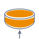 Ein runder, orangefarbener Puck mit einem weißen Rand, der nach oben zeigt.