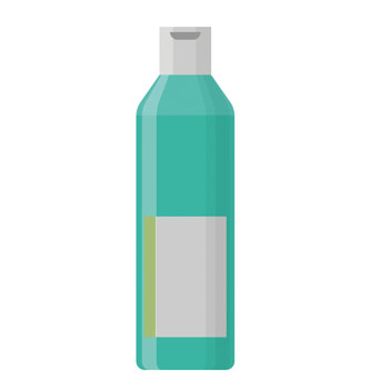 Türkise Flasche mit einem weißen Etikett, die für Flüssigkeiten wie Shampoo oder Duschgel verwendet werden kann.