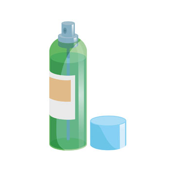 Grüne Sprühflasche mit einem blauen Deckel, beschriftet mit einem neutralen Etikett.