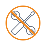Symbol mit einem durchgestrichenen Schraubenschlüssel und Schraubendreher, das auf eine Nichtverfügbarkeit von Werkzeugen hinweist.