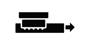 一个箭头指向右侧，旁边有一个带有多个小凹槽的矩形元素，表示某种运动或方向。