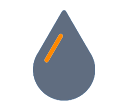 Wassertropfen-Symbol in Grau mit einem orangefarbenen Strich.