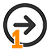 Ein schwarzes Symbol mit einem nach rechts zeigenden Pfeil, umgeben von einem Kreis, und einer orangefarbenen Zahl „1“ im unteren Bereich.