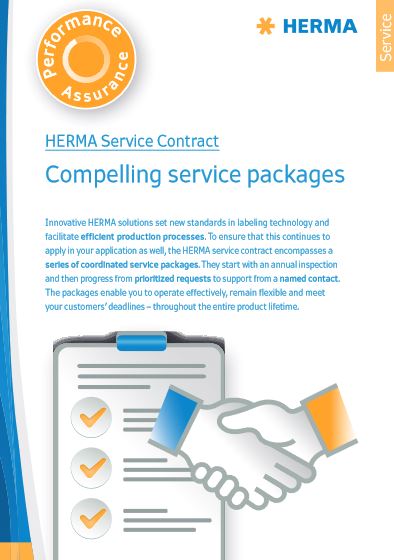 HERMA Servicevertrag mit Informationen zu innovativen Lösungen, Koordination von Servicepaketen und Unterstützung durch einen festen Ansprechpartner.