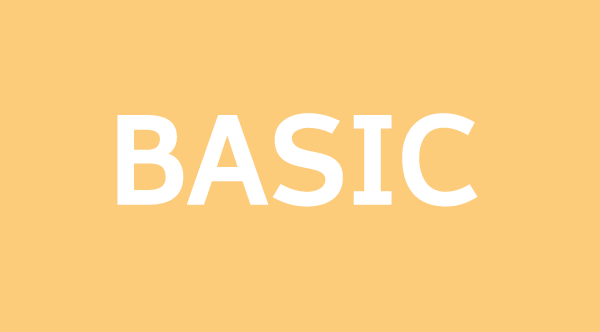 Der Text "BASIC" in großen, weißen Buchstaben auf einem orangefarbenen Hintergrund.