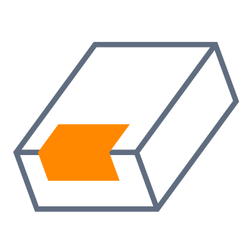 Ein orangefarbener Block mit einer grauen Umrandung, der eine rechteckige Form hat.