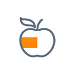 Ein einfaches, stilisiertes Apfelsymbol mit einem orangefarbenen Rechteck auf der linken Seite.