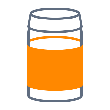 Ein stilisierter Behälter mit einem orangefarbenen Band um die Mitte, auf einem schwarzen Hintergrund.