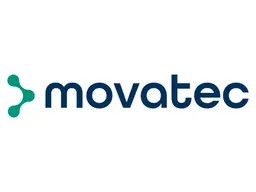 Movatec的标志，带有一个抽象的符号和蓝色的字母。